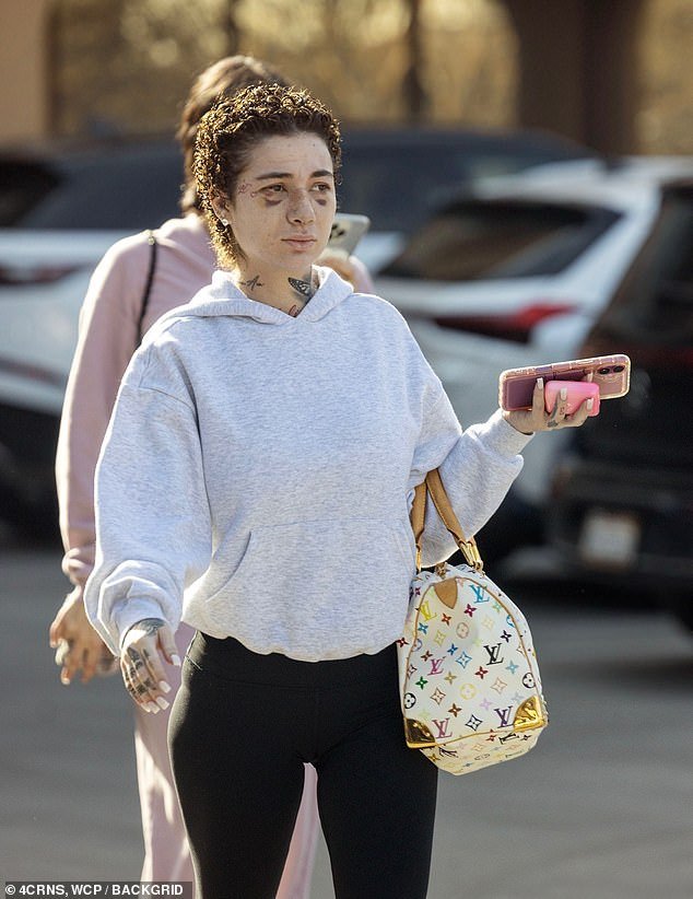 For her day out in LA, she dressed for comfort as she sported a light gray hoodie and black leggings