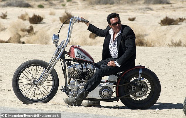 Known for his brooding and rugged onscreen persona, Madsen is pictured in Hell Ride in 2008